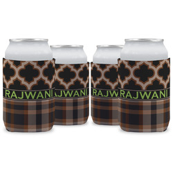 Moroccan & Plaid Can Cooler (12 oz) - Set of 4 w/ Name or Text