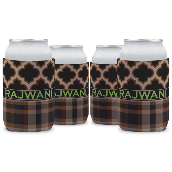 Custom Moroccan & Plaid Can Cooler (12 oz) - Set of 4 w/ Name or Text