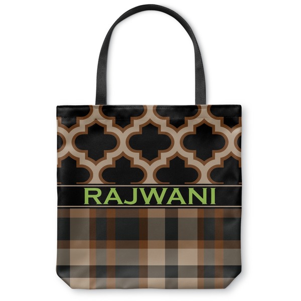 Custom Moroccan & Plaid Canvas Tote Bag - Large - 18"x18" (Personalized)