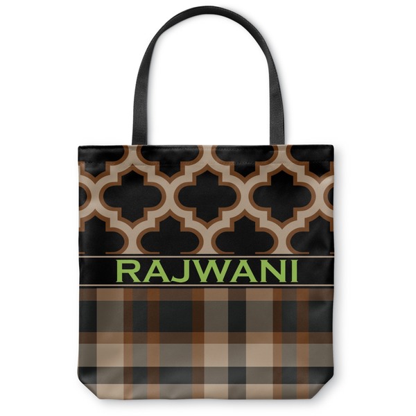 Custom Moroccan & Plaid Canvas Tote Bag - Small - 13"x13" (Personalized)