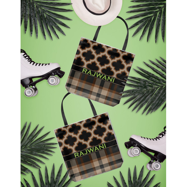 Moroccan & Plaid Canvas Tote Lifestyle Front and Back- 13x13