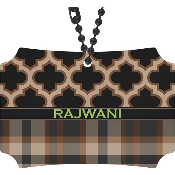 Custom Moroccan & Plaid Rear View Mirror Ornament (Personalized)