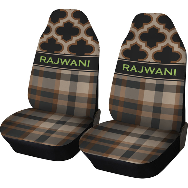 Custom Moroccan & Plaid Car Seat Covers (Set of Two) (Personalized)