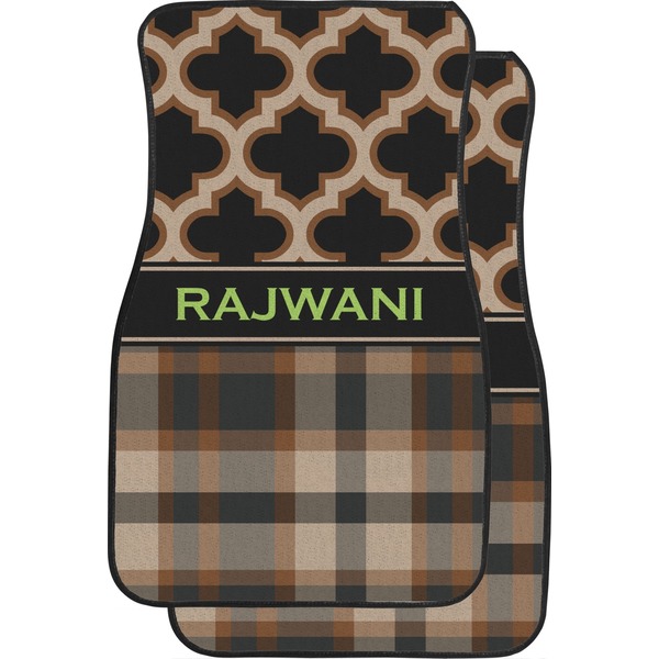 Custom Moroccan & Plaid Car Floor Mats (Front Seat) (Personalized)