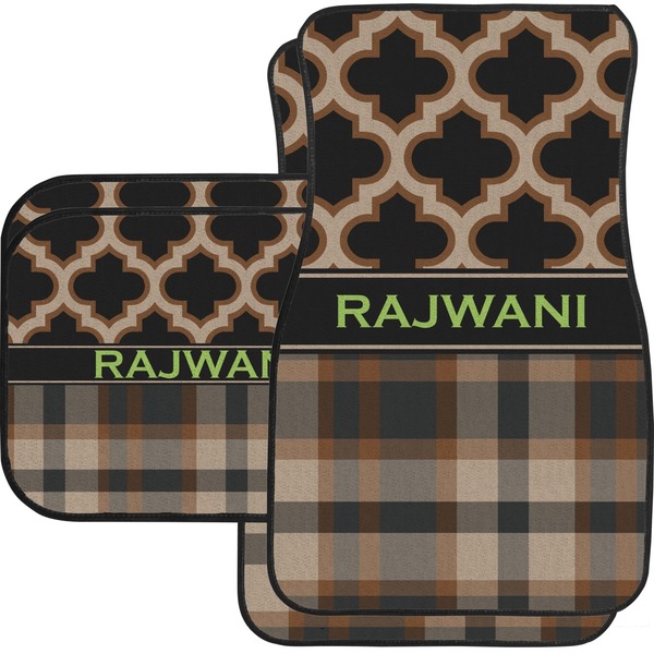 Custom Moroccan & Plaid Car Floor Mats Set - 2 Front & 2 Back (Personalized)