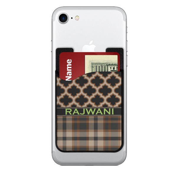 Custom Moroccan & Plaid 2-in-1 Cell Phone Credit Card Holder & Screen Cleaner (Personalized)