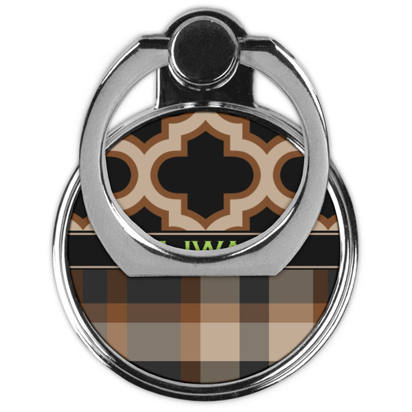 Moroccan & Plaid Cell Phone Ring Stand & Holder - Front (Collapsed)