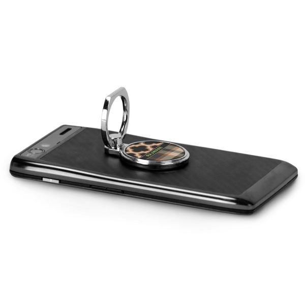 Moroccan & Plaid Cell Phone Ring & Stand in Use
