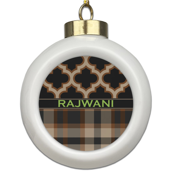 Custom Moroccan & Plaid Ceramic Ball Ornament (Personalized)