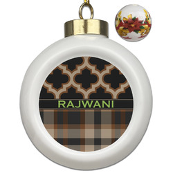 Moroccan & Plaid Ceramic Ball Ornaments - Poinsettia Garland (Personalized)
