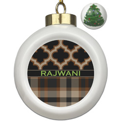 Moroccan & Plaid Ceramic Ball Ornament - Christmas Tree (Personalized)