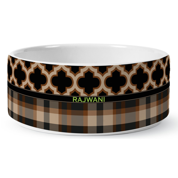 Moroccan & Plaid Ceramic Dog Bowl - Medium - Front