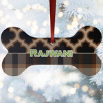 Moroccan & Plaid Ceramic Dog Ornament w/ Name or Text