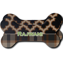 Moroccan & Plaid Ceramic Dog Ornament - Front & Back w/ Name or Text