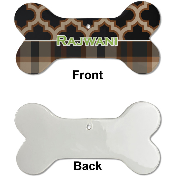 Moroccan & Plaid Ceramic Flat Ornament - Bone Front & Back Single Print (APPROVAL)