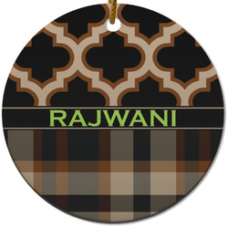 Moroccan & Plaid Round Ceramic Ornament w/ Name or Text