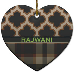 Moroccan & Plaid Heart Ceramic Ornament w/ Name or Text