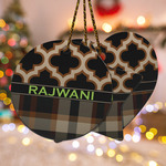Moroccan & Plaid Ceramic Ornament w/ Name or Text