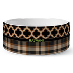 Moroccan & Plaid Ceramic Dog Bowl (Personalized)
