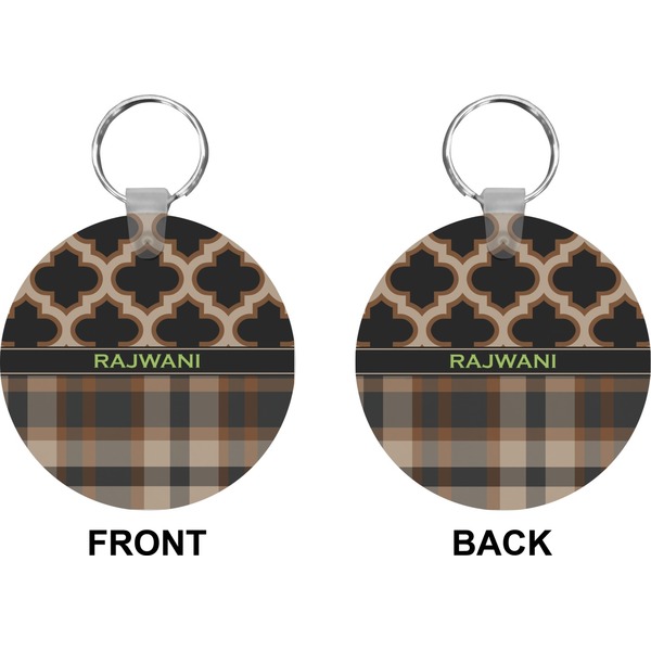 Moroccan & Plaid Circle Keychain (Front + Back)