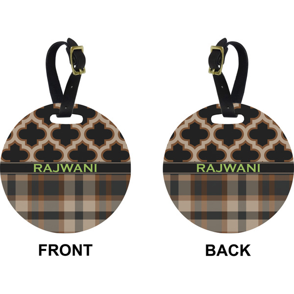 Moroccan & Plaid Circle Luggage Tag (Front + Back)