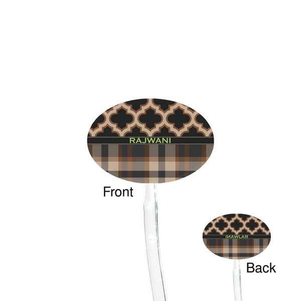 Moroccan & Plaid Clear Plastic 7" Stir Stick - Oval - Front & Back