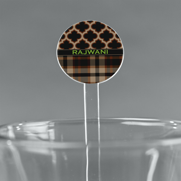 Custom Moroccan & Plaid 7" Round Plastic Stir Sticks - Clear (Personalized)