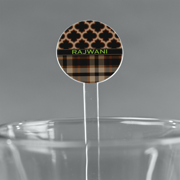 Custom Moroccan & Plaid 5.5" Round Plastic Stir Sticks - Clear (Personalized)