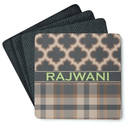 Moroccan & Plaid Square Rubber Backed Coasters - Set of 4 (Personalized)