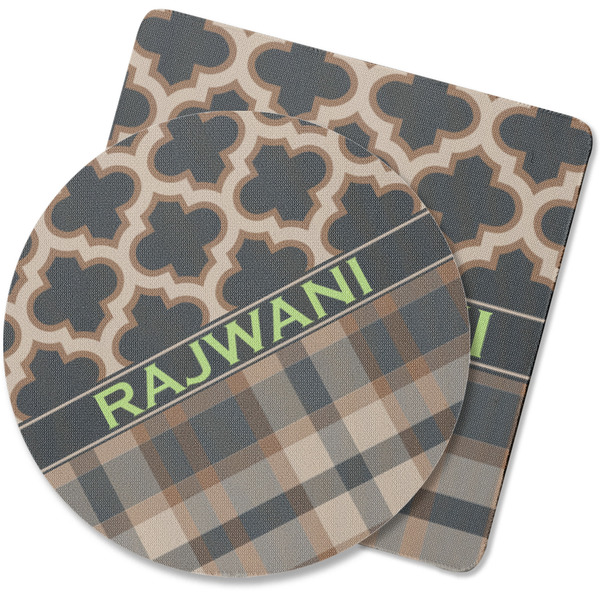 Custom Moroccan & Plaid Rubber Backed Coaster (Personalized)