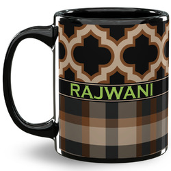 Moroccan & Plaid 11 Oz Coffee Mug - Black (Personalized)