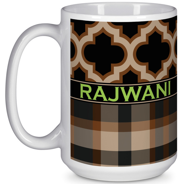 Custom Moroccan & Plaid 15 Oz Coffee Mug - White (Personalized)