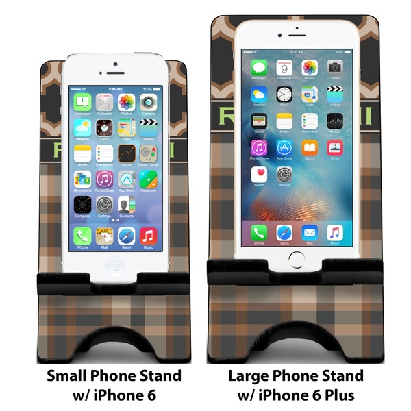 Moroccan & Plaid Compare Phone Stand Sizes - with iPhones