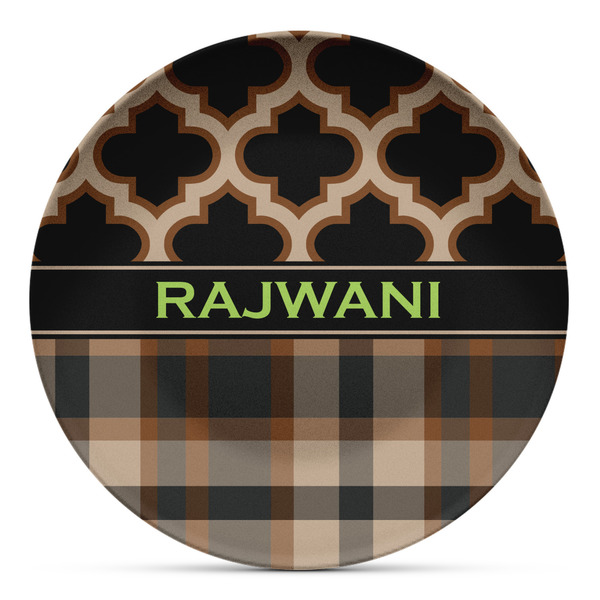 Custom Moroccan & Plaid Microwave Safe Plastic Plate - Composite Polymer (Personalized)