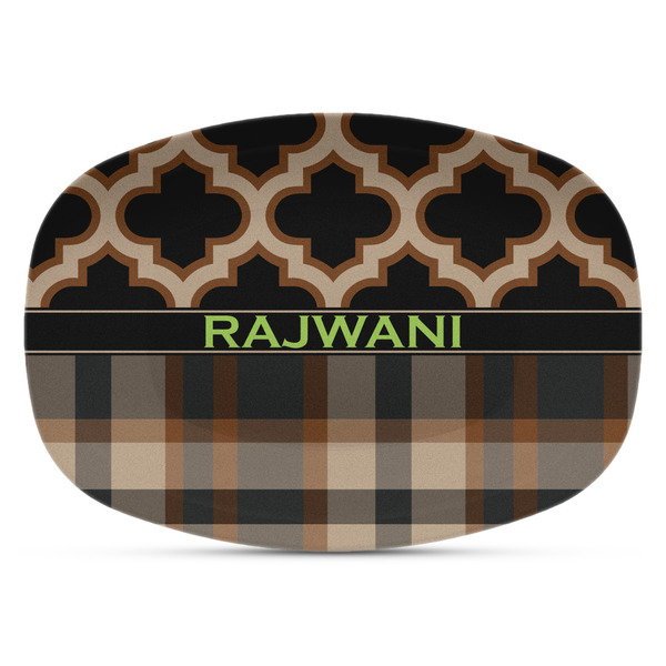 Custom Moroccan & Plaid Plastic Platter - Microwave & Oven Safe Composite Polymer (Personalized)