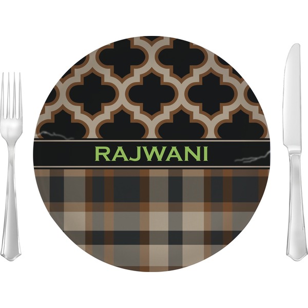 Custom Moroccan & Plaid 10" Glass Lunch / Dinner Plates - Single or Set (Personalized)