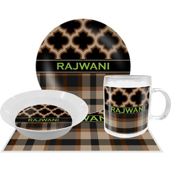 Moroccan & Plaid Dinner Set - Single 4 Pc Setting w/ Name or Text