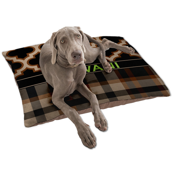 Custom Moroccan & Plaid Dog Bed - Large w/ Name or Text