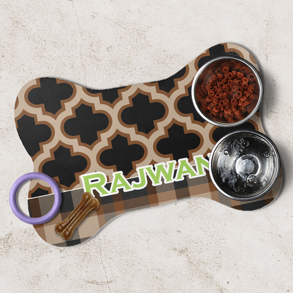 Moroccan & Plaid Dog Bone Shaped Mat Lifestyle