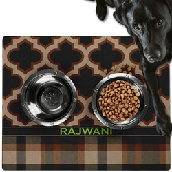 Moroccan & Plaid Dog Food Mat - Large w/ Name or Text