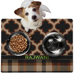Moroccan & Plaid Dog Food Mat - Medium w/ Name or Text