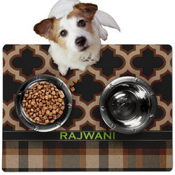 Moroccan & Plaid Dog Food Mat - Medium w/ Name or Text