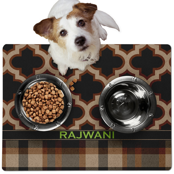 Moroccan & Plaid Dog Food Mat - Medium LIFESTYLE
