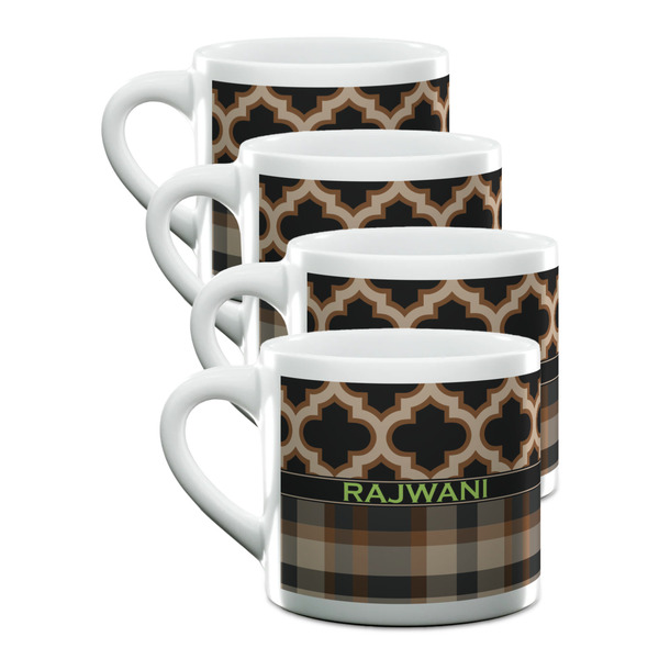 Custom Moroccan & Plaid Double Shot Espresso Cups - Set of 4 (Personalized)