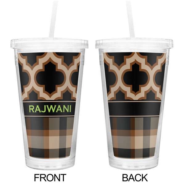 Moroccan & Plaid Double Wall Tumbler with Straw - Approval