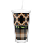 Moroccan & Plaid Double Wall Tumbler with Straw (Personalized)