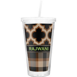 Moroccan & Plaid Double Wall Tumbler with Straw (Personalized)
