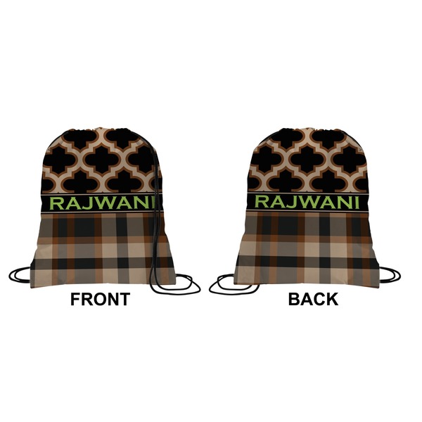 Moroccan & Plaid Drawstring Backpack Front & Back Small