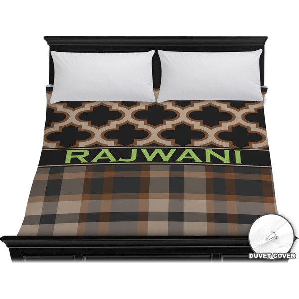 Custom Moroccan & Plaid Duvet Cover - King (Personalized)