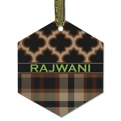 Moroccan & Plaid Flat Glass Ornament - Hexagon w/ Name or Text